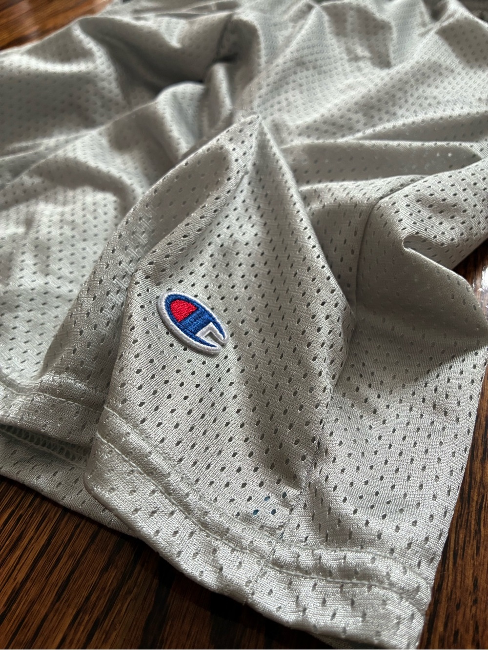 Champion Shiny Silver Dazzle Mesh Shorts with Embroidered Logo